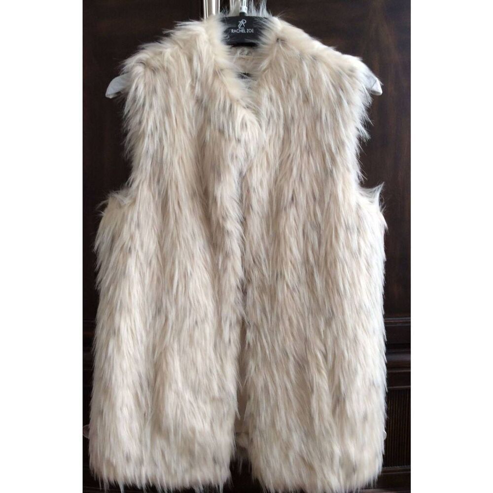 Rachel Zoe Faux fur Women's Size Xsmall Nwot Gray beige fitted vest Sleeveless
